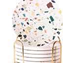 Terrazzo Drink Absorbent Coasters with Holder Set of 6, Ceramic Coaster for Drinks, Coffee Table Decor, Water Absorbing Stone Coaster for Drinks (Mosaic)