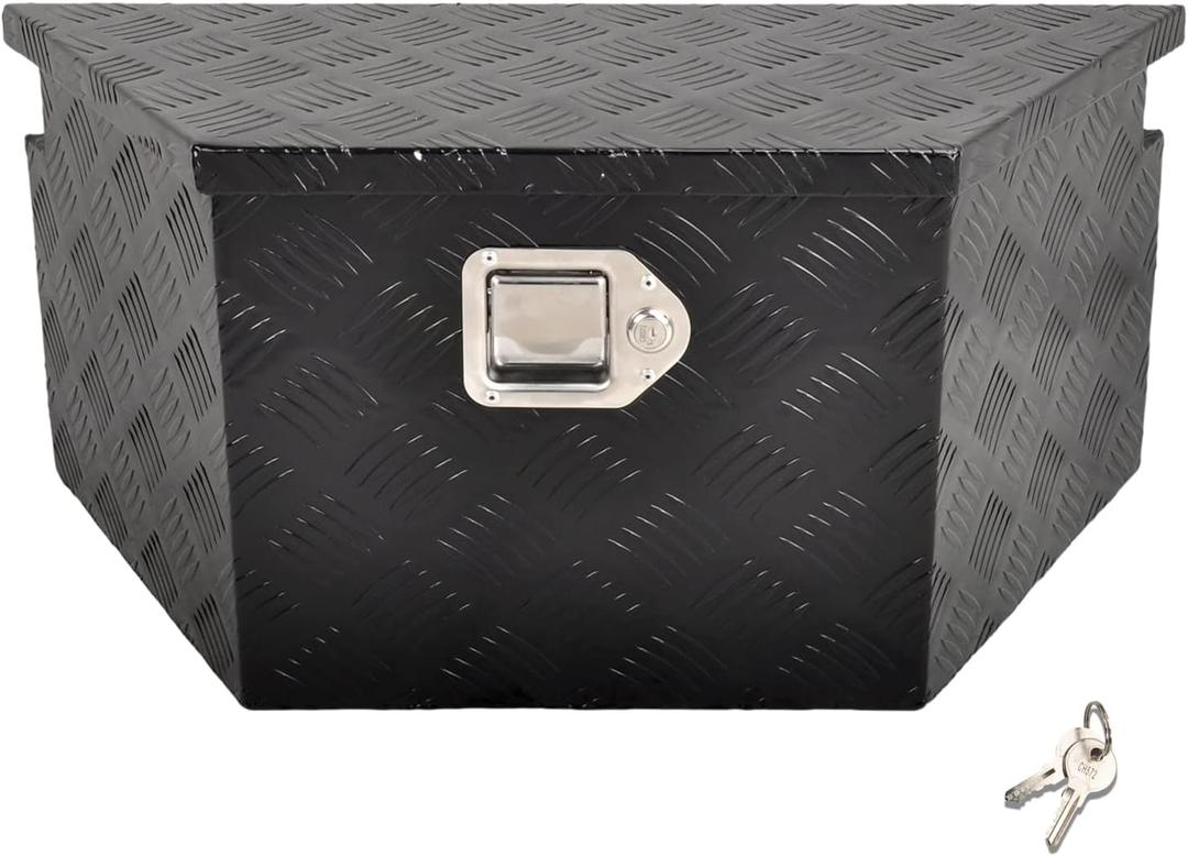 26 Inch Aluminum Trailer Tongue Tool Box 5 Bar Tread Wide Utility ToolBox for Pick Up Truck RV Storage Organizer Tool Box with Lock and Keys - 26"X13.3"X12" Black