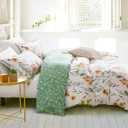 SLEEPBELLA Queen Size Comforter Set Yellow Flowers & Green Botanical Pattern Printed on White 100% Cotton Fabric, Ultra Soft Microfiber Inner Fill 3Pcs Bedding Set