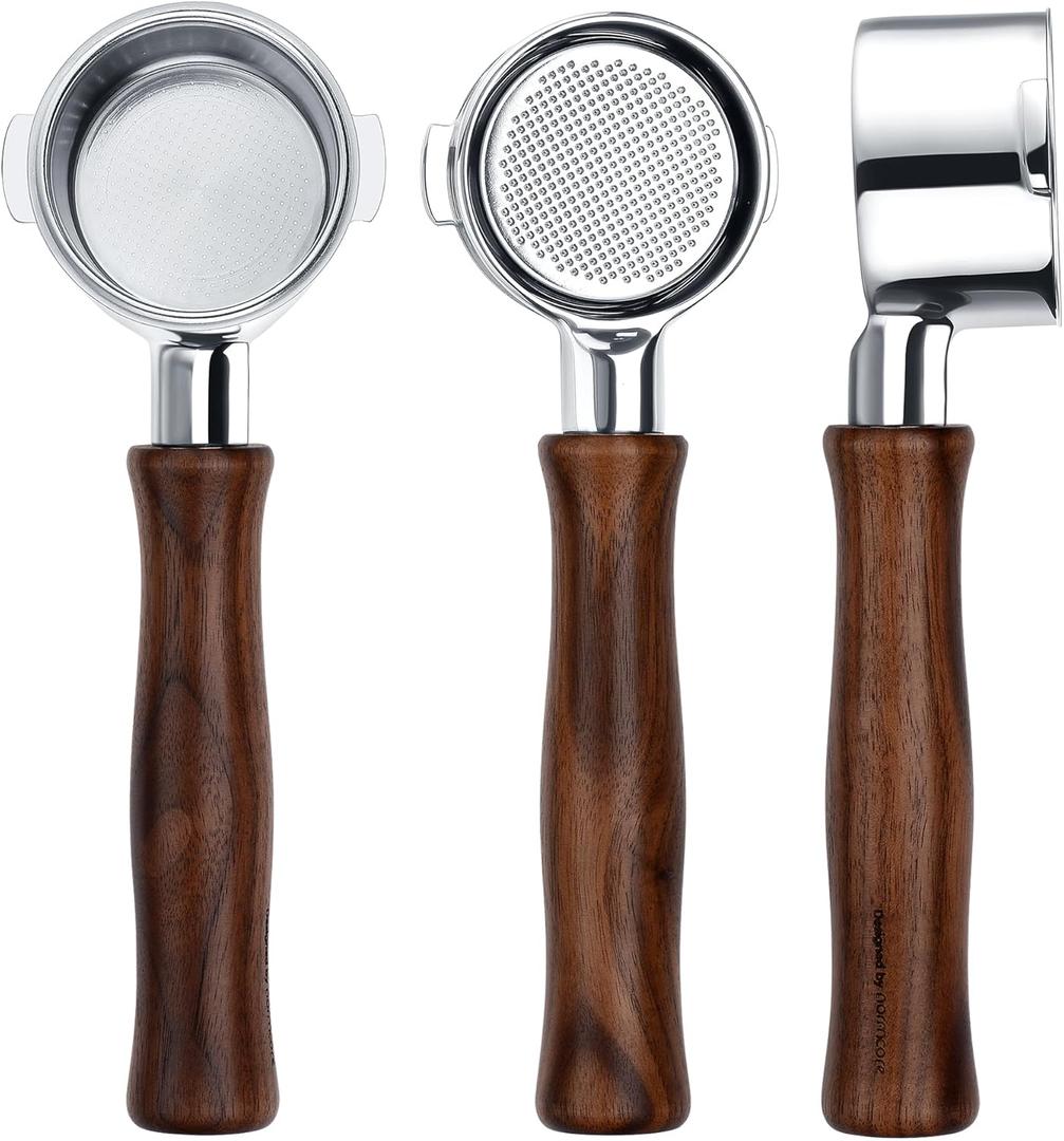 Normcore 51mm Bottomless Portafilter for DeLonghi La Specialista EC9155/ 9335/ 9355/ 9665/ EC9335, Genuine American Walnut Handle, 3-Ear Naked Espresso Tool with 23-25g Basket