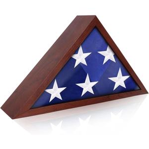 Flag Display Case for Small Flag, 3' x 5' American Flag Shadow Box with HD Tempered Glass and Wall Mount (Not for Burial Flag), Triangle Flag Holder Frame for Folded Flag - Cherry Red
