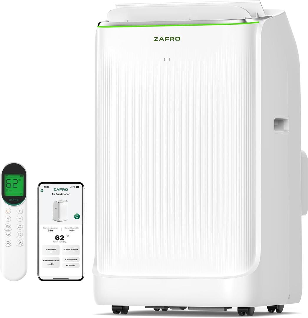 ZAFRO Smart Inverter Portable Air Conditioners, 16000 BTU (12000 BTU SACC) Dual Hose Portable AC Unit with Energy Saving/ Ultra Quiet(42dB)/ Drainage-free Cooling/ APP/ Remote for Multi-Scenario Use
