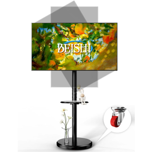 Small Mobile TV Stand for Most 10-48 Inches TV,Rolling TV Cart with Height Adjustable,10 Tilt, 360Swivel, 30Leveling,Max VESA 200X200mm,for Live Streaming,Home,Office (Black with Shelf)