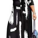 BDAILKA Maxi Dresses for Women Long Dress Casual V-Neck Bohemia Dresses 3/4 Sleeves Women's Elegant Dresses (Black, S)