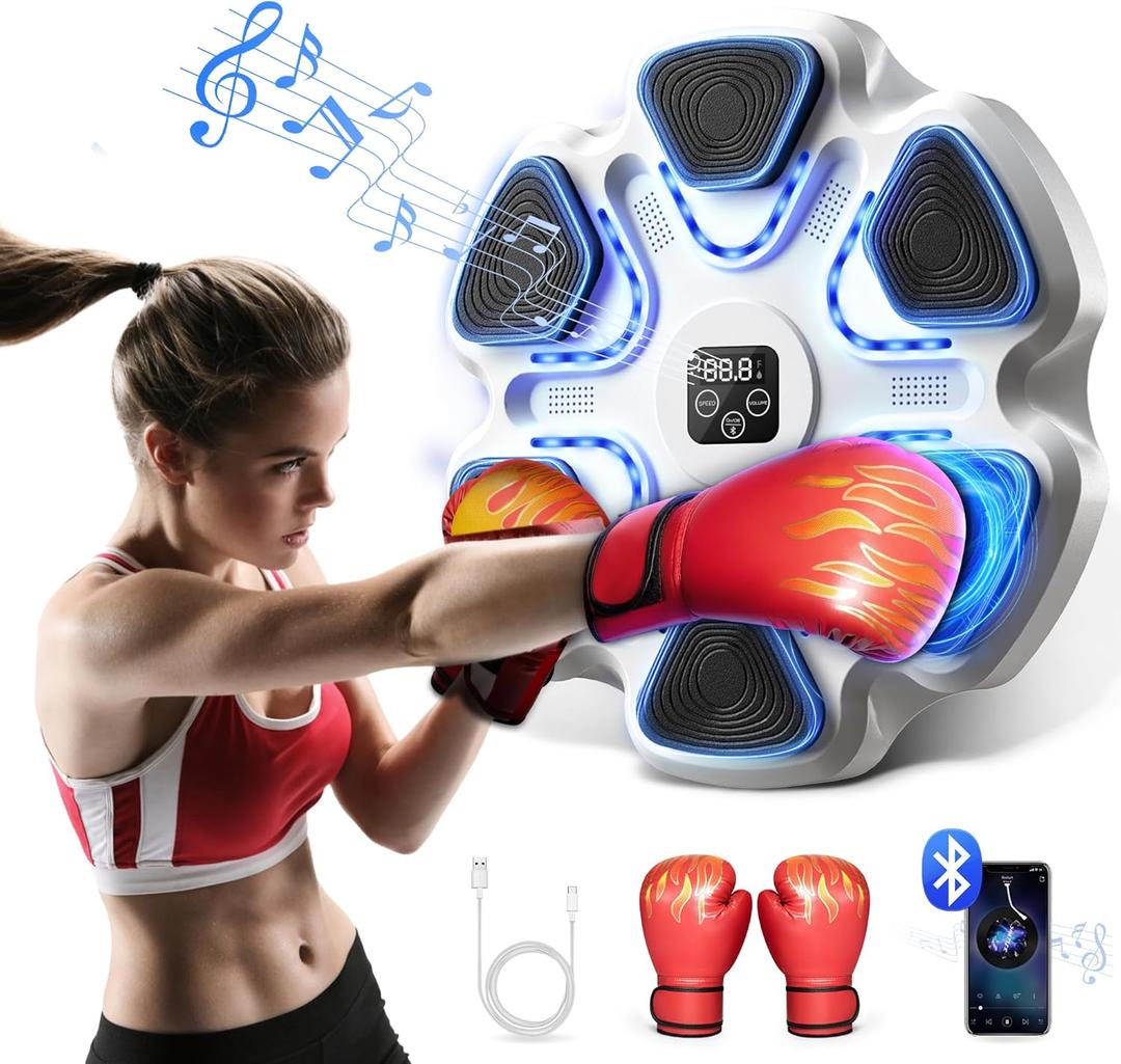 Music Boxing Machine, Boxing Machine Wall Mounted Music with Gloves, Electronic Boxing Target for Adults, Smart Boxing Training Equipment, Boxing Machine for Home and Gym (White)
