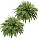 CQURE 128 Branches Fake Ferns Artificial Plants Large, 50" Set of 2 Artificial Boston Ferns Faux Hanging Fake Plants for Outdoors Planter Home Garden Decor
