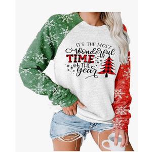 TAOHONG Merry Christmas Sweartshirt for Women Xmas Buffalo Plaid Tree Tops Color Block Snowflake Print Long Sleeve Shirt XL