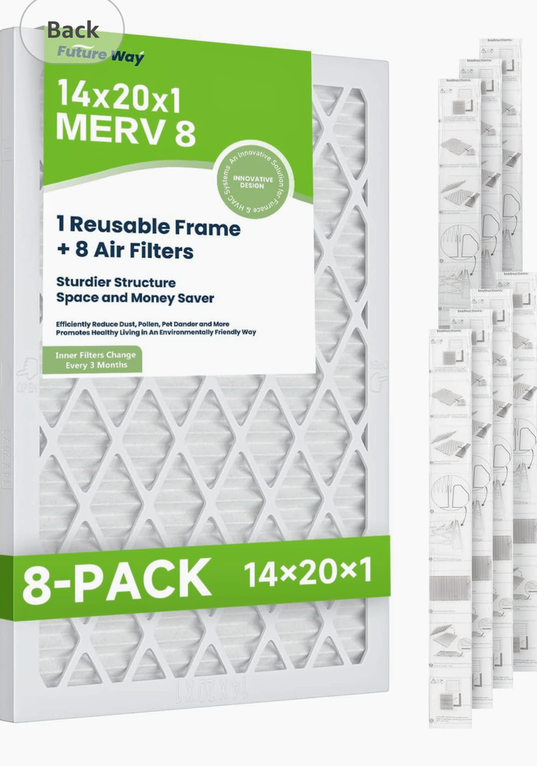 Future Way 14x20x1 Air Filters, 8-Pack with Reusable Frame, MERV 8, MPR 700 AC Furnace Filters, Space Saving & Cost-effective