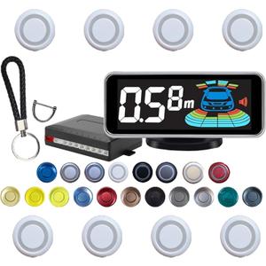 Backup Parktronic System Car Auto Vehicle Reverse with 8 Parking Sensors kit, LCD Display, Distance Detection (Meter/Foot Switchable), Buzzer Alarm and Voice Prompt FunctionWhite