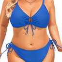 Daci Women's Plus Size Triangle Bikini Set, Sexy Tie Front Two-Piece Swimsuit (Royal Blue) Size: 18 Plus