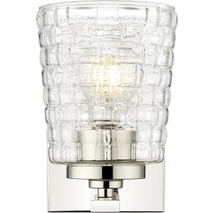 ML Lighting | Saben Collection | 22101-PN | Indoor 1 Light Wall Sconce in Polished Nickel with Clear Woven Lattice Glass Shade | Elegant and Versatile Design for Any Bathroom