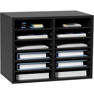VEVOR Literature Organizers, 12 Compartments Office Mailbox with Adjustable ShelvesWood Literature sorter 20.4x12x16.1 inches for Office, Home, Classroom, Mailrooms Organization, EPA Certified Black