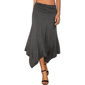 DJT Women's Flowy Handkerchief Hemline Midi Skirt (Medium, Heather Grey)