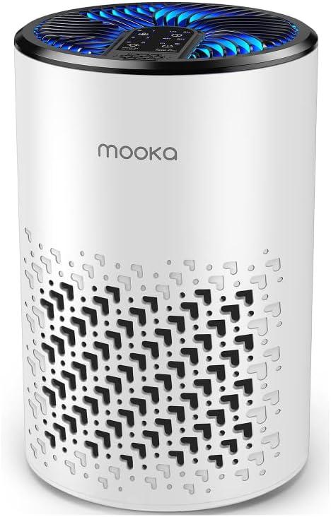 Air Purifiers for Bedroom Home, MOOKA HEPA Air Purifier for Home Pets with Fragrance Sponge for Smoke Dust Pollen Dander Odor, Small Air Cleaner with Sleep Mode Night Light Timer, KJ067L, White