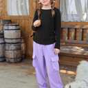 Mikrdoo Toddler Girl Clothes for Girls Outfits Fall Winter Ruched Long Sleeve Crop Top Cargo Pants 2 Piece Clothing Set (4-5T)