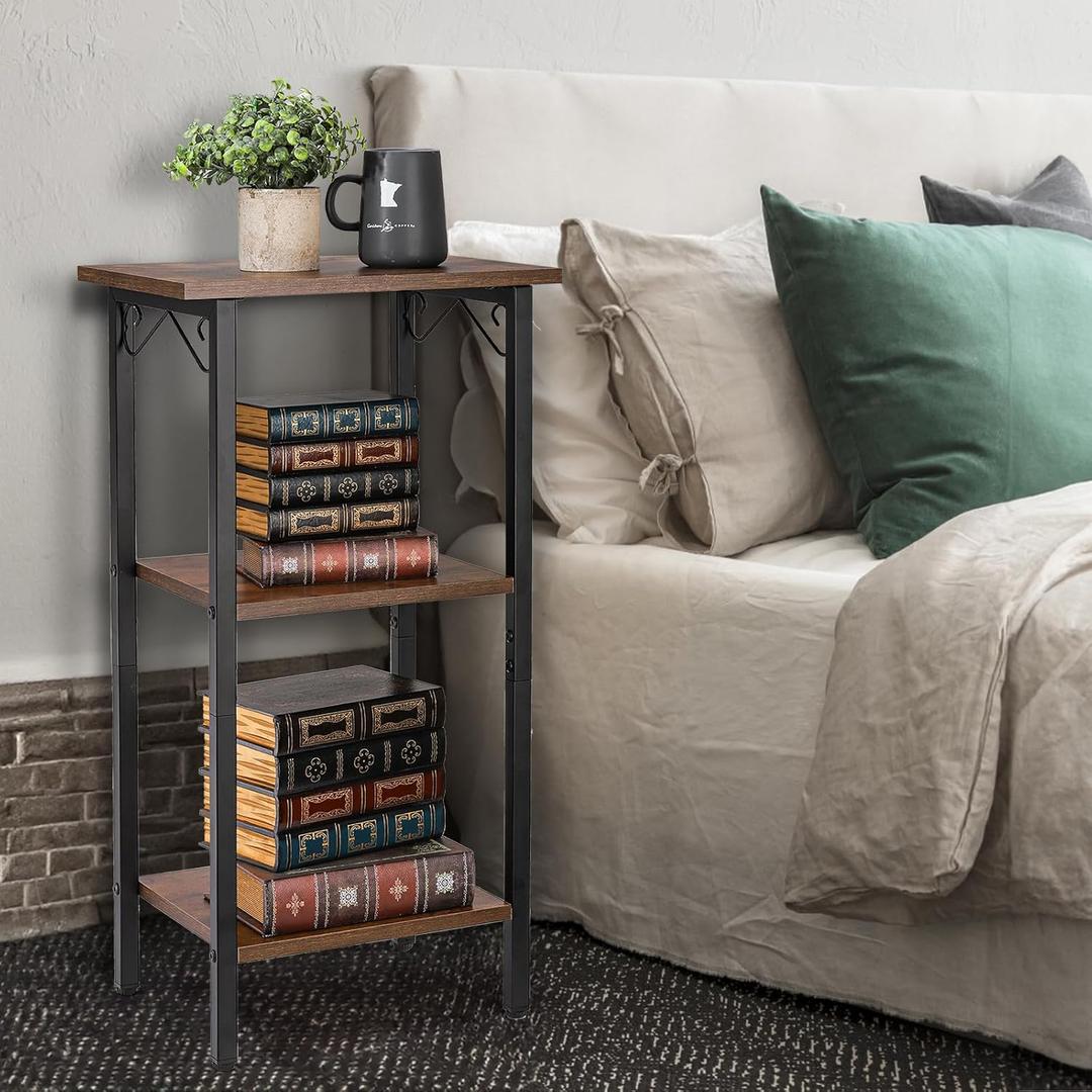 Peohud 3 Tier End Table, 30 Inch Tall Side Table, Rustic Telephone Table Nightstand for Living Room, Bedroom, Office, Sofa Couch, Small Places
