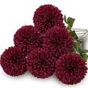 Briful Autumn Artificial Chrysanthemums Ball Flowers 4’’ Large Heads Mums Stems Burgundy Fake Hydrangea Flowers Bridal Wedding Bouquet for Home Garden Party Wedding Fall Decoration, Set of 6