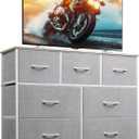 WLIVE 7 Drawer Dresser TV Stand, Entertainment Center, Media Console Table with Metal Frame and Wood Top for TV up to 45 inch, Chest of Drawers for Bedroom, Living Room, Light Grey