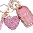 Compatiable with Honda Key fob Cover with Diamond Bling Keychain, Car Accessories Key Holder Shell Full Protection for 2016-2022 Accord Civic CRV Pilot Odyssey,Gold Pink
