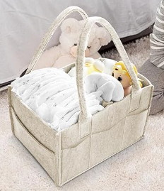 Cute Castle Diaper Caddy Organizer - Portable Baby Caddy Organizer with Handle, Nursery Storage Bin and Car Organizer for Girls, Boys - Baby Gift Basket - Oatmeal