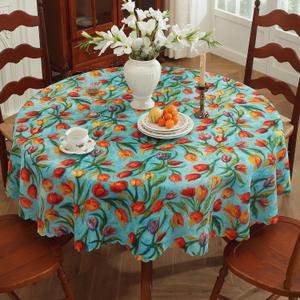 Round Waterproof Tablecloth Linen Textured Table Cloth,Stain and Wrinkle Resistant Washable Fabric Table Cover for Dining, Party, Camping and Outdoor,70InchTulip