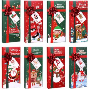 Zhanmai 16 Pcs Christmas Holder with Bows and Tags 6.3 x 2.8 x 0.6 Merry Christmas Box Money Cash Holder for Present Wrap Mini Favor Boxes for Holiday, Xmas(Classic)