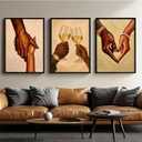 Black Couple Love Wall Art Black People Canvas Wall Decor African American Couple Art Pictures Afro Man Woman Poster Holding Hands Prints Painting for Bedroom Living Room 16x24 Inch Unframed Set of 3