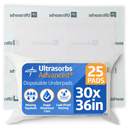 Medline Ultrasorbs Drypads, 30" x 36", 25 Count, Super Absorbent Disposable Bed Pads, Large Incontinence Bed Pads, Chucks Protective Underpads, 10 Times More Absorbent, For Adults, Elderly