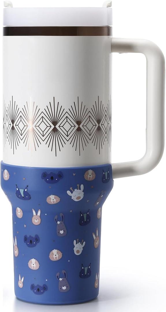 Print Boot for Stanley, Rubber Cup Bottom Protector Sleeve Accessories for Stanley Quencher H2.0 FlowState Tumbler 40oz / Adventure Quencher Tumbler 40oz (Blue)