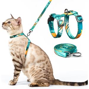 Cat Harness and Leash Set - Escape Proof Adjustable Cat Harness, Comfortable Soft Lightweight, Use Safe & Easy, Walking Travel Kitten Harness for Small Medium Large Cats (Green Cat Lady)