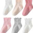 ANYANIME 6 Pairs Toddler Ruffle Socks for Girls Baby Grip Socks Non Slip Socks Cute Grippy Frilly (1-3T, Multicolor 2)