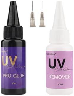 GlamorDove UV Hair Extension Tool Kit - 30g UV Hair Glue & Remover - Invisible Bond - Lasts 2-3 Months - Super Fast Removal - Suitable for Hair Extensions & Eyelash Extensions