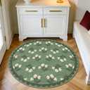Sage Green 3ft Entryway Round Rug - 3x3 Small Washable Boho Floral Scalloped Round Bathroom Rug Non Slip Front Door Mat Indoor Stain Resistant Circle Area Rugs for Bedroom Entryway Kitchen