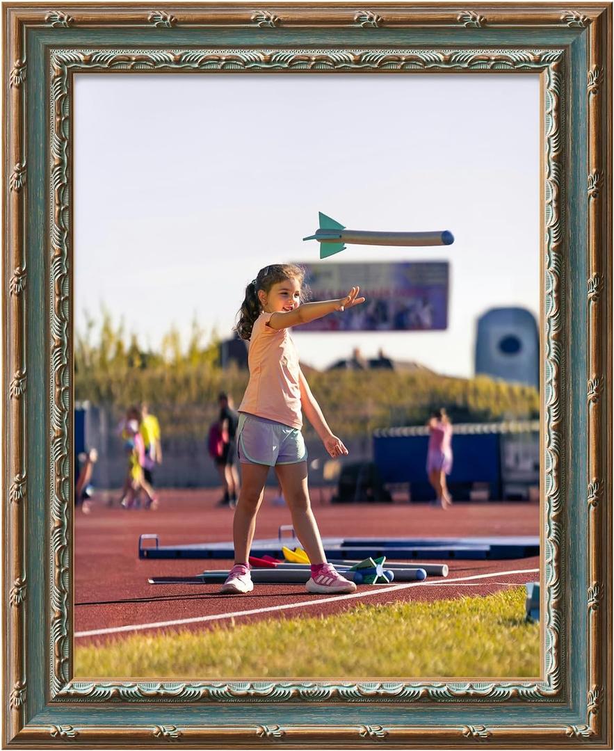 12x16 Ornate Picture Frame for Plants Flower Art Prints Drawings, 16x12 Decorative Photo Frames Gallery Home Office Decor (Blue Gold)