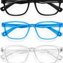 Okany Blue Light Glasses for Kids 3 Pack Anti Glare & Eye Strain Glasses Computer TV Phone Tablets UV Protection Glasses for Kids Boys Girls Age 3-12(Black + Transparent blue + Transparent)