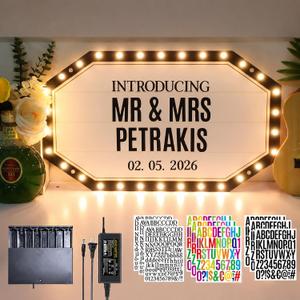 20IN Large Wedding Bottle Service Sign, Personalized DIY Stickers Warm White VIP LED Bottle Girl Sign for Club, Handheld Custom Wedding Entance Props Light up Marquee Sign for Event Bridal Engagement Anniversary Birthday Party