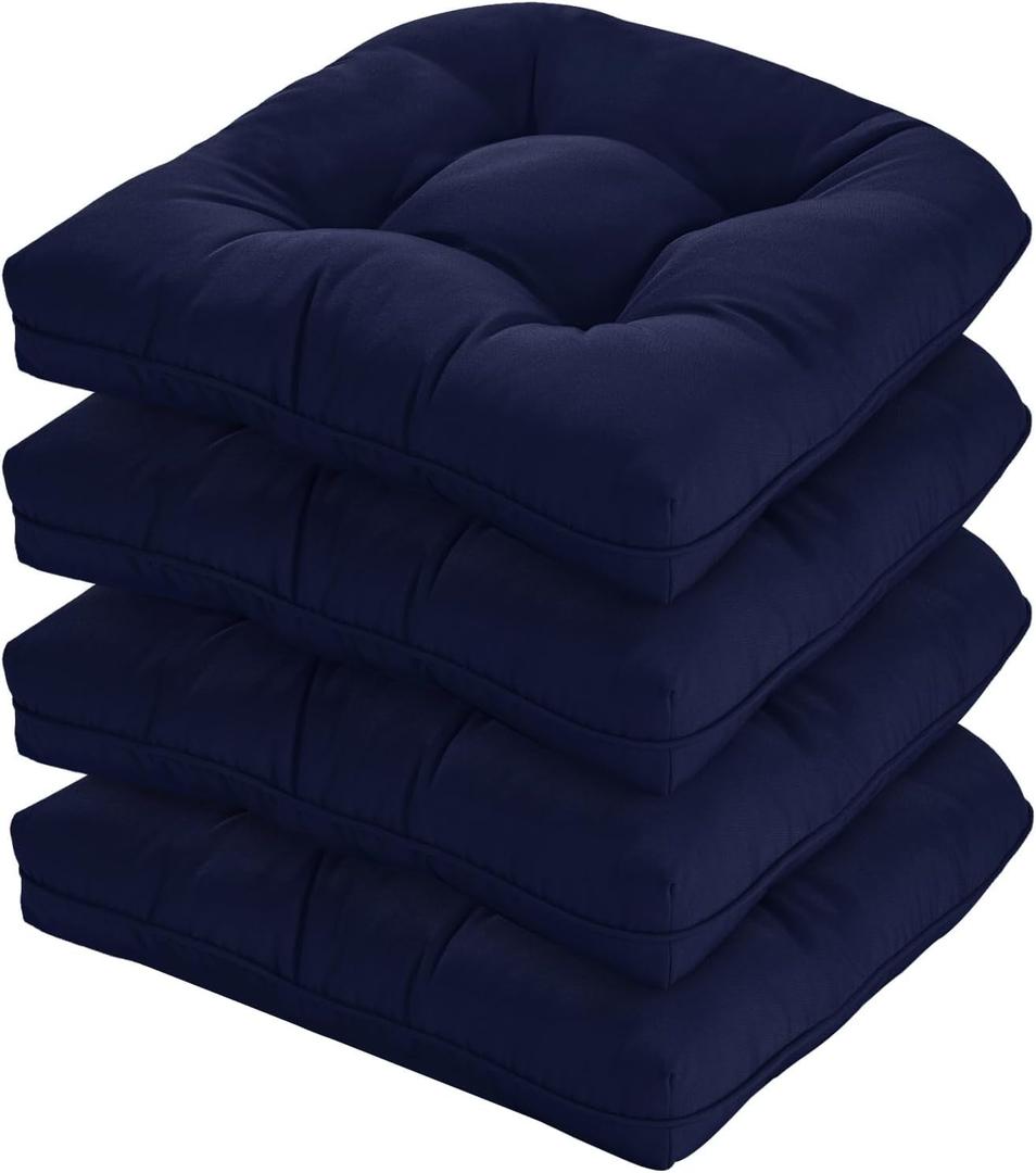 19x19 Outdoor Chair Cushions Set of 4, Tufted Wicker Patio Furniture Cushions, Thick Outdoor Seat Cushions for Lawn Chairs, Overstuffed and Water Resistant, Navy