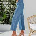 PLNOTME Womens High Waisted Cropped Jeans Trendy Wide Leg Tummy Control Capri Button Fly Denim Pants