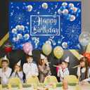 Blue and Silver Birthday Backdrop Indoor Outdoor Decorations Birthday Party Supplies Photography Background for Favor Boys Girls Kids Men Women 5x3ft