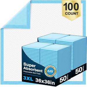 AAY Disposable Bed Pads 36" x 36" (100 Count) , Extra Large Heavy Duty Incontinence Underpads, Super Absorbent 3XL Chucks Pee Pads for Adults, Kids, Pets, Puppy Training