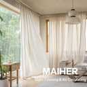 MAIHER 100 Inch Extra Wide Pinch Pleated Curtains, Light Filtering Natural Linen Semi Sheer Curtains 96 Inches Long for Living Room Soft Drapery Pinch Pleat Drapes with Hooks (1 Panel, 100 W x 96 L)