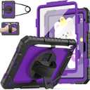 Cantis Case for iPad 11-inch (A16) 2025/ iPad 10th Generation 2022 (10.9 inch) with Screen Protector, 11th Case with 360 Degree Rotating Stand/Shoulder Strap/Pencil Holder, Black+Dark Purple