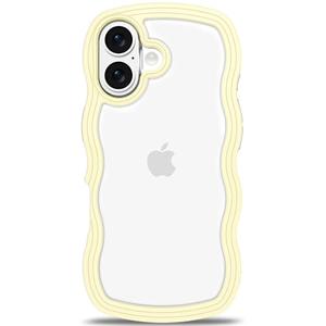 Anuck for iPhone 17 Case Wavy Edge Clear Back Design, Anti-Slip Grip Cute Wave Curly Frame Shape Shockproof Soft TPU & Hard Bumper Protective Phone Case Cover for Women Girls, Yellow