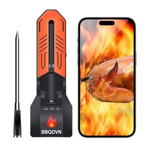 WiFi Bluetooth Wireless Meat Thermometer, Unlimited Range, 7 NIST Certified Accuracy Sensors with Ambient Temp Remote Monitoring for BBQ Grill, Oven, Smoker, Air Fryer (Pack of 1, Black, Medium)