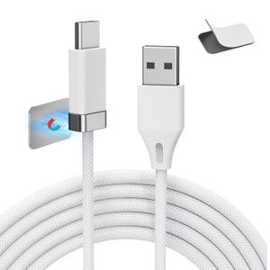 3 x StayCable 5FT USB A to USB C Cable with Built-in Magnetic Holder for Nightstand, Desk and Car, 3A Fast Charging Anti-Fall Cord with 2 Adhesive Metal Plates, Braid Type-C Data Cable for iPhone 17 (White)