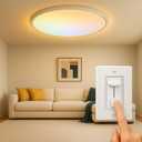 MOONSEA 24 Inch Flush Mount Ceiling Light 50W 5000LM, Dimmable LED Large Ceiling Light Fixture for Bedroom Kitchen, 3000K-4000K-6500K Adjustable, Round Flat Panel Light Low Profile, White