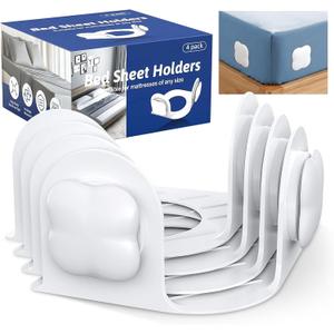 4Pcs Bed Sheet Holders for Corners, Fitted Sheet Holder Keep Sheets Firm, Durable Heavy Duty Bed Sheet Clips, Bed Lock Sheet Holders,Fit All Mattress Easy Install (White)