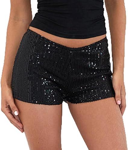 Women Y2k Sequin Micro Shorts Low Rise Bodycon Sparkly Mini Shorts Sexy Going Out Bottoms Rave Party Clubwear S