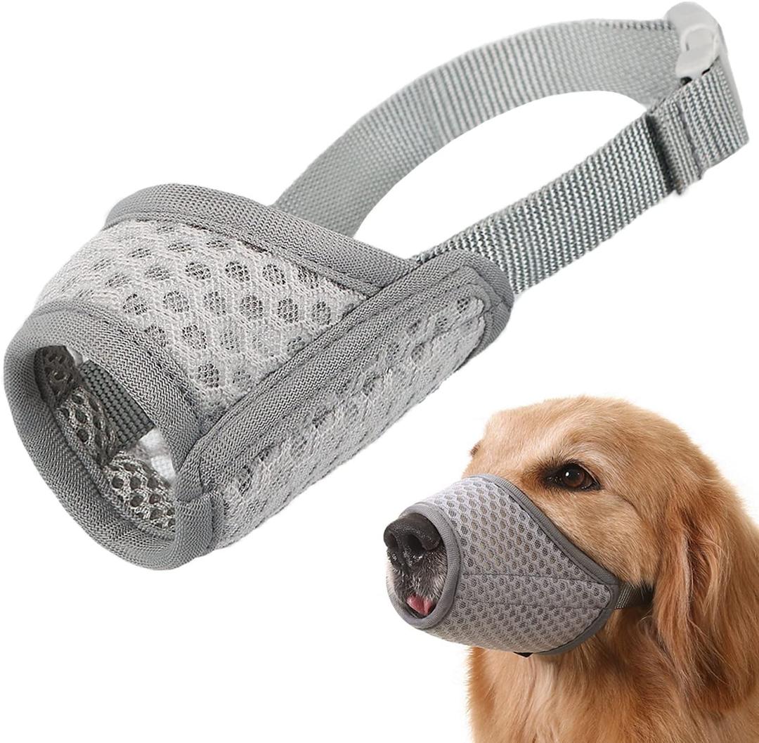 Mayerzon Dog Muzzle, Puppy Soft Mesh Muzzle for Small Medium Large Dogs Chihuahua Poodles Beagle Dachshund Corgis Labrador for Biting Chewing Grooming that Allows Panting Drinking(XL, Grey)