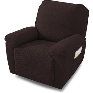 NORTHERN BROTHERS Recliner Covers, Stretch Recliner Chair Covers 4 Pieces 1 Seater Furniture Protector Soft Recliner Slipcover Covers for Recliners for Kids, Pet, Dark Brown